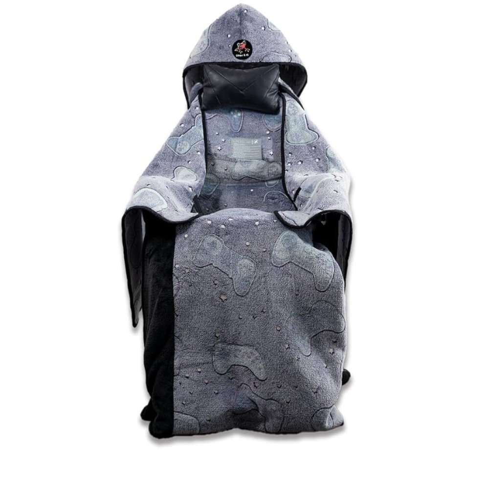 Level up Plush Gray and gaming controllers, glow-in-the-dark gaming chair, Wrap